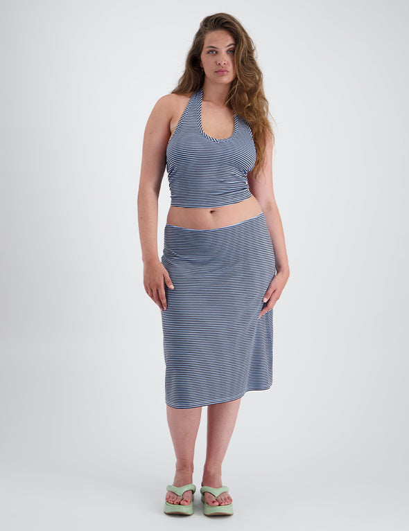 Jupe-Midi Goudes - lenzing™ ecovero™ - Blue-Chocolate-Stripes