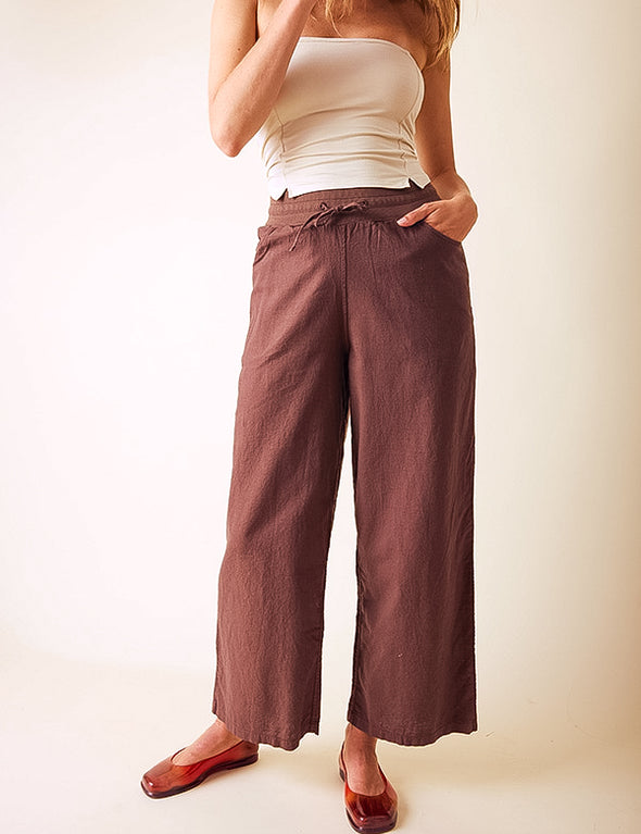 Pantalon Aloe - Lin/coton - Marron-Pécan